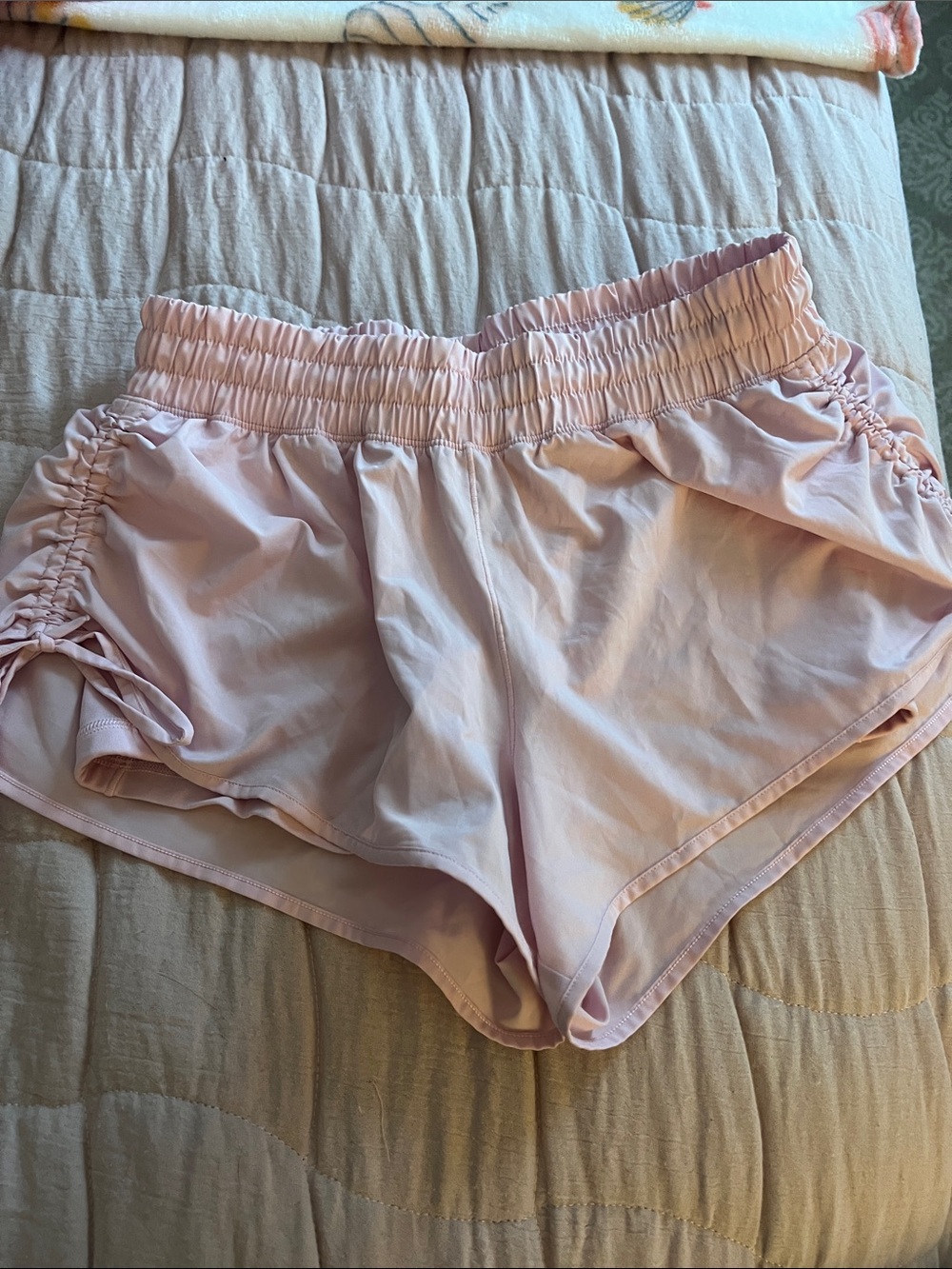 Women's Athletic Shorts — Light Pink Ruched Side Active Shorts